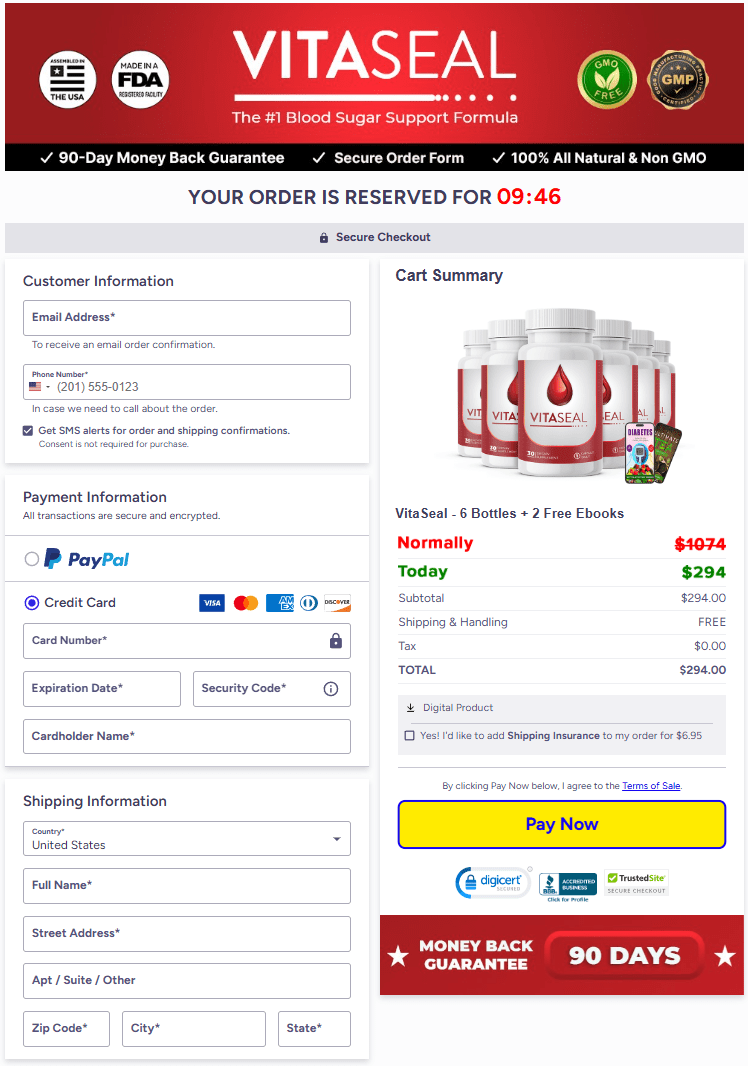 VitaSeal order page
